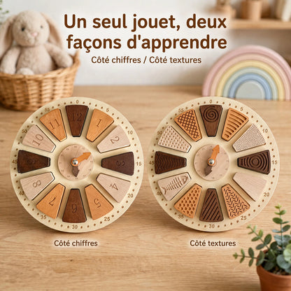 Éveilbois — Horloge sensorielle Montessori en bois 2-en-1