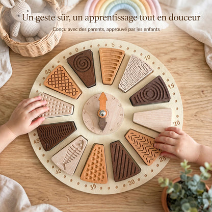 Éveilbois — Horloge sensorielle Montessori en bois 2-en-1