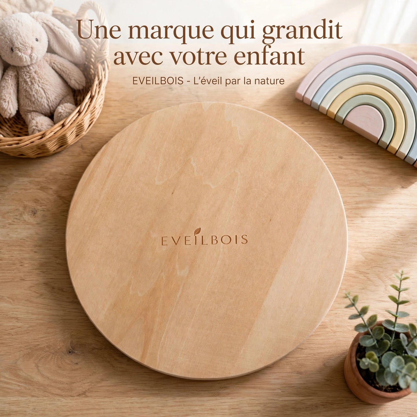 Éveilbois — Horloge sensorielle Montessori en bois 2-en-1